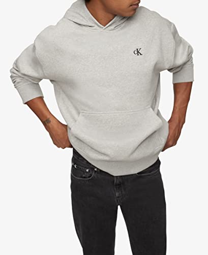 Calvin Klein Men's Relaxed Fit Monogram Logo Fleece Hoodie, Heroic Grey Heather, XX-Large