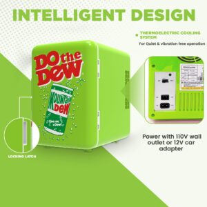 CURTIS MIS151MD Mountain Dew Retro, Mini Portable Compact Personal Fridge Cooler, 4 Liter Capacity Chills Six 12 oz Cans, 100% Freon-Free & Eco Friendly, 6, White/Green