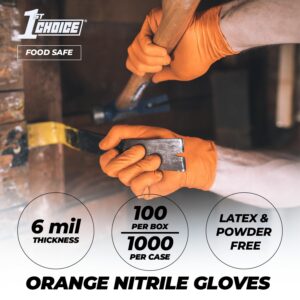 1st Choice 6 mil Mechanic Gloves, Nitrile Gloves Disposable Latex Free - Large Box of 100 Orange Nitrile Disposable Gloves