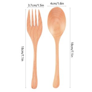 Alvinlite 2Pcs (1 Set) Wood Soup Spoons And Forks Sets, Natural Wood Eating Utensils Wooden Flatware Set, Eco Friendly Wood Cutlery Wooden Dinner Fork And Spoon, 1 Spoons and 1 Forks