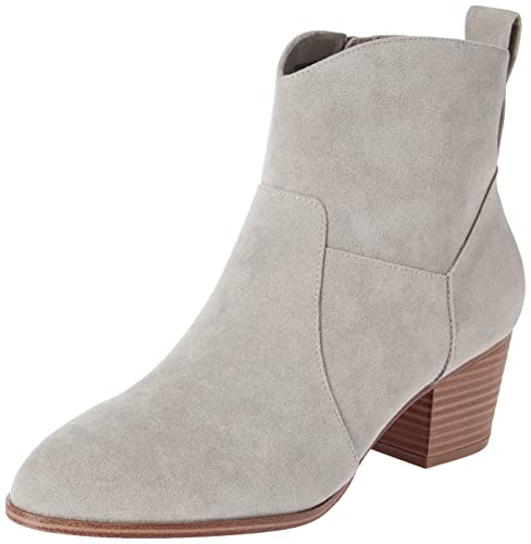 Amazon Essentials Women's Western Ankle Boots, Light Grey Heather Microsuede, 7.5