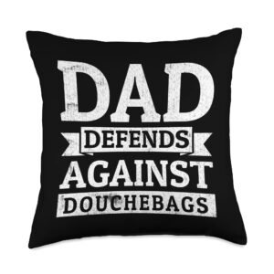 dad defends against douchebags daddy father papa design throw pillow, 18x18, multicolor