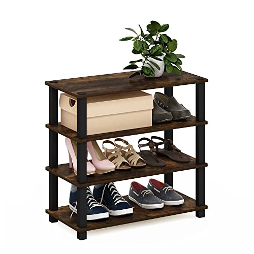 Furinno Turn-S-Tube 4-Tier Shoe Rack, Amber Pine/Black