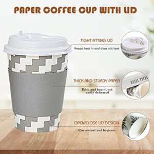 LITOPAK 100 Pack 16 oz Paper Coffee Cups, Disposable Coffee Cups with Lid, Sleeve, and Straws, Four Designs of Hot Coffee Cups, Disposable Paper Cups, and Drink Cups for Home, Stores, and Cafes.