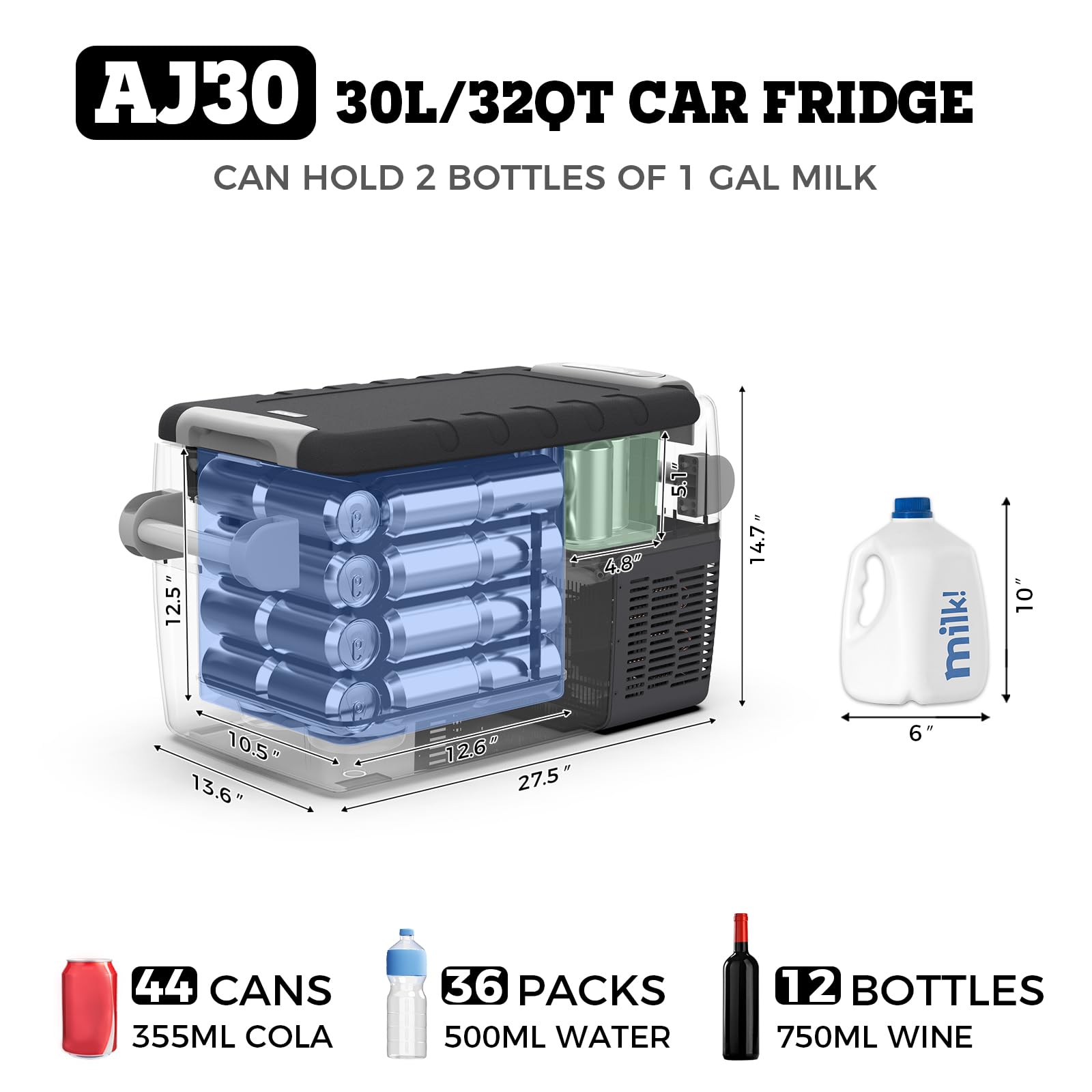 Setpower AJ30 Portable Refrigerator,Portable Freezer,32 Quart(30L) Electric Cooler,Car Refrigerator,12/24V DC Cable & 110/240V AC,Car Fridge for Camping,Truck,RV,Travel,Fishing,3-YEAR Warranty