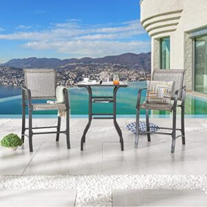 LOKATSE HOME Patio Bar Set 3 Piece Counter Height Stools and Table Tesilin Conversation Dining Furniture, Grey