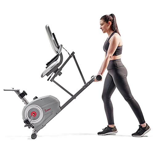 Sunny Health & Fitness Essentials Series Magnetic Smart Recumbent Bike with Exclusive SunnyFit App Enhanced Bluetooth Connectivity – SF-RB422003