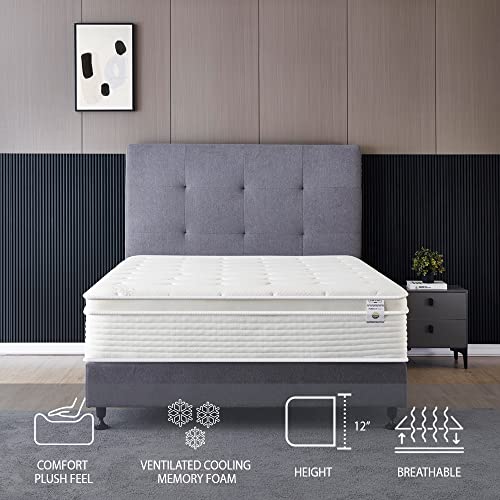 Full Size Mattress - 12 Inch Cool Memory Foam & Spring Hybrid Mattress with Breathable Cover - Motion Isolation - Comfort Plush Euro Pillow Top - Green Foam Certified - Oliver & Smith