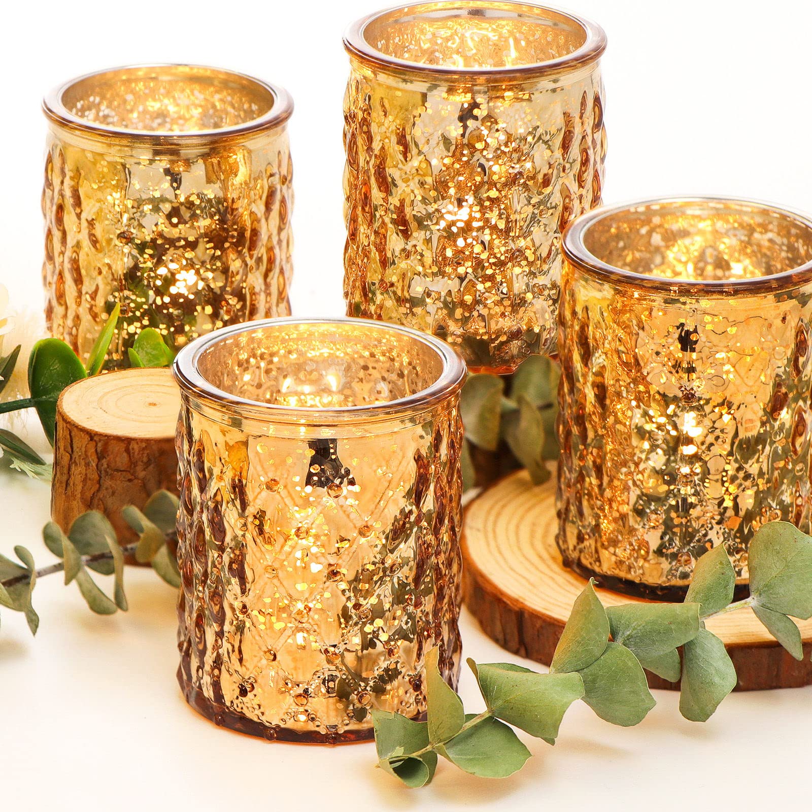 NITIME 12pcs Gold Votive Candle Holders, Gold Candle Holders for Table Centerpiece, Mercury Glass Tealight Candle Holder for Wedding, Home Decor