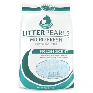 Litter Pearls Crystal Cat Litter with Odorbond- Superior Odor Control, Soft-On-Paws, Low Dust, 7lb, Micro Fresh, White, Clear and Blue Crystals