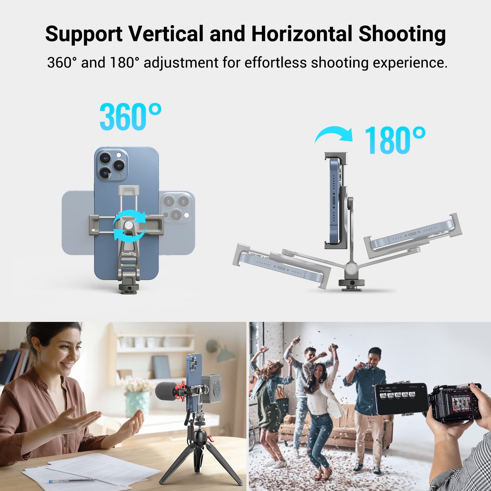 SmallRig Multifunctional Universal Cell Phone Mount Adapter, Phone Tripod Mount with Cold Shoe, Phone Holder for iPhone 15 14 13 12 11, Fits for Tripod Monopod Phone Cage Camera cage-3559