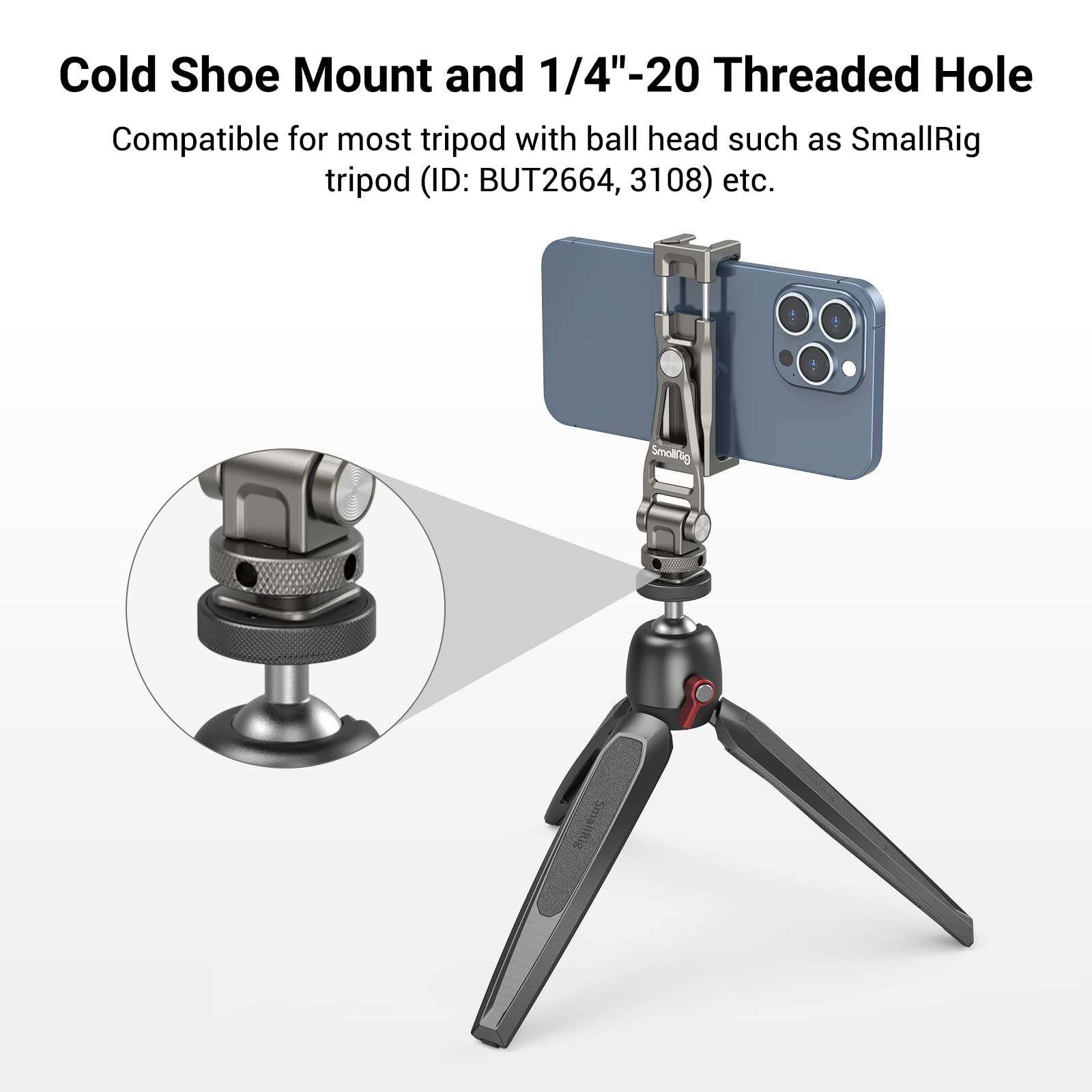 SmallRig Multifunctional Universal Cell Phone Mount Adapter, Phone Tripod Mount with Cold Shoe, Phone Holder for iPhone 15 14 13 12 11, Fits for Tripod Monopod Phone Cage Camera cage-3559