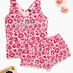 bebe Womens Pajama Set - Tank Top and Lounge Shorts Sleepwear PJ Set (Light Pink, Plus Size 3X)