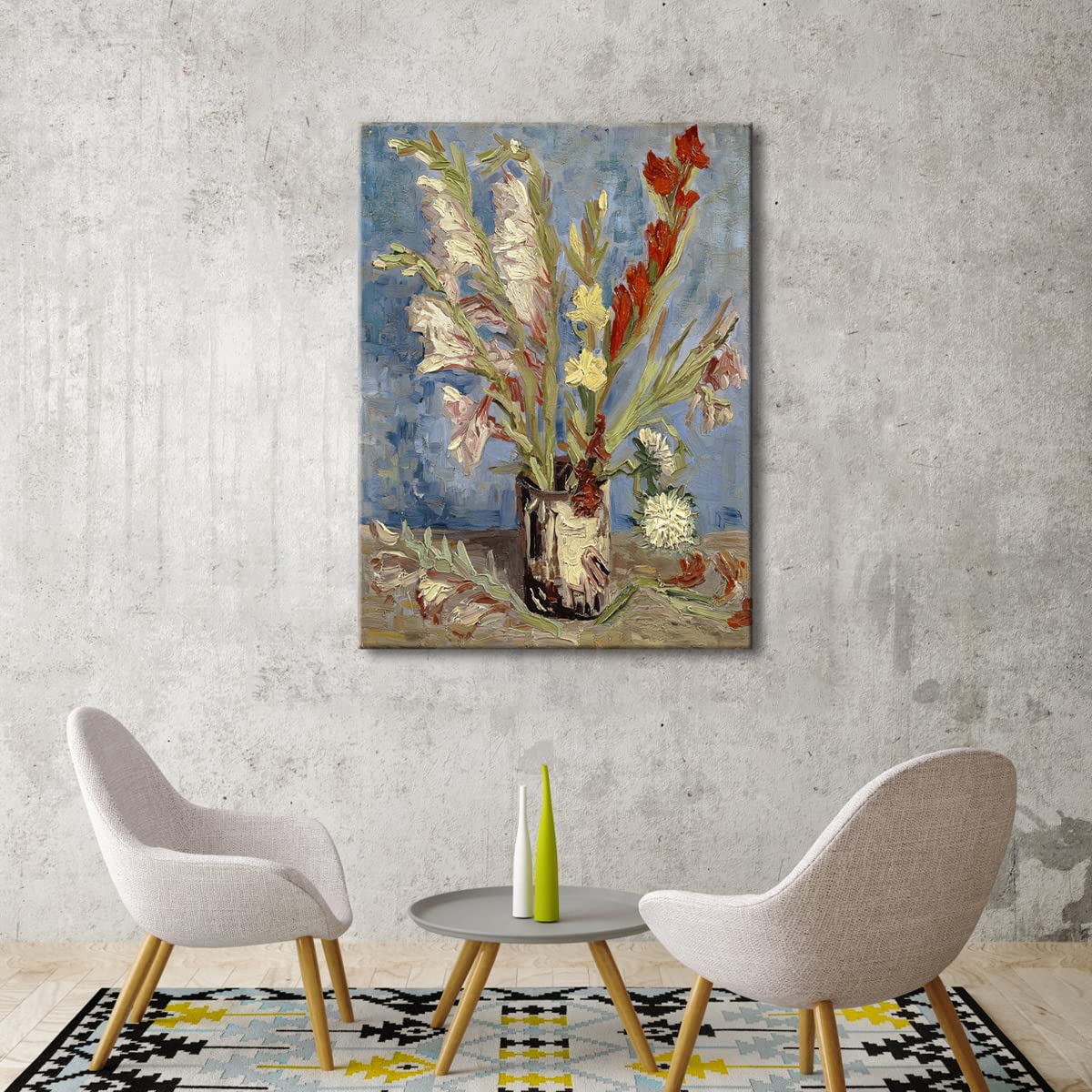 Wieco Art Vase with Gladioli and China Asters by Van Gogh Famous Artwork Oil Paintings Large Wall Art Abstract Flowers Pictures Modern Floral Canvas Prints for Office Decor