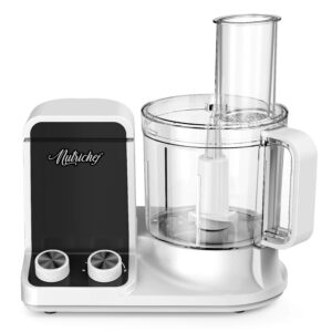 NutriChefKitchen Multipurpose 12 Cup Food Processor - Ultra Quiet 600 Watt Powered Electric & Vegetable Chopper w/Pre-set Speed Function for Easy Prep 6 Attachment Blades NCFP8.7, Black, White