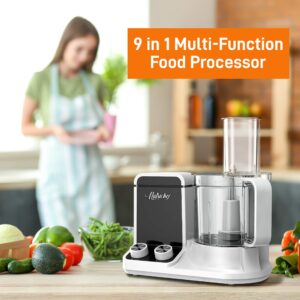 NutriChefKitchen Multipurpose 12 Cup Food Processor - Ultra Quiet 600 Watt Powered Electric & Vegetable Chopper w/Pre-set Speed Function for Easy Prep 6 Attachment Blades NCFP8.7, Black, White