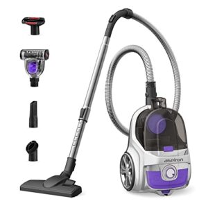 aspiron upgraded canister vacuum cleaner, 1200w bagless vacuum cleaner, 3.7qt large capacity, auto cord rewind, double hepa filter, 5 tools for hard floors, carpet, pet, upholstery, tiles, car, silver