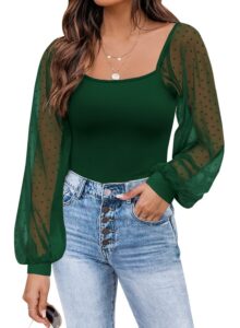 dorose womens mesh long sleeve shirts casual blouses tops christmas dark green m