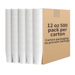 racetop paper coffee cups 12 oz [500 pack], paper cups disposable, hot coffee cups, ideal for coffee, beverages (12oz 500 pack white)