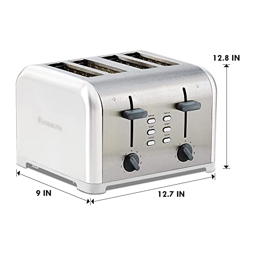 Kenmore 4-Slice Toaster, White Stainless Steel, Dual Controls, Extra Wide Slots, Bagel and Defrost Functions, 9 Browning Levels, Removable Crumb Trays, for Bread, Toast, Muffin, Toaster Strudel…