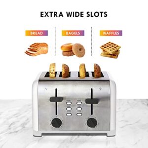 Kenmore 4-Slice Toaster, White Stainless Steel, Dual Controls, Extra Wide Slots, Bagel and Defrost Functions, 9 Browning Levels, Removable Crumb Trays, for Bread, Toast, Muffin, Toaster Strudel…