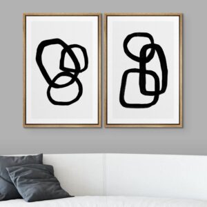 SIGNWIN Framed Canvas Print Wall Art Set Mid-Century Geometric Ring Collage Abstract Shapes Illustrations Modern Art Minimal Boho Relax/Calm for Living Room, Bedroom, Office - 16"x24"x2 Natural