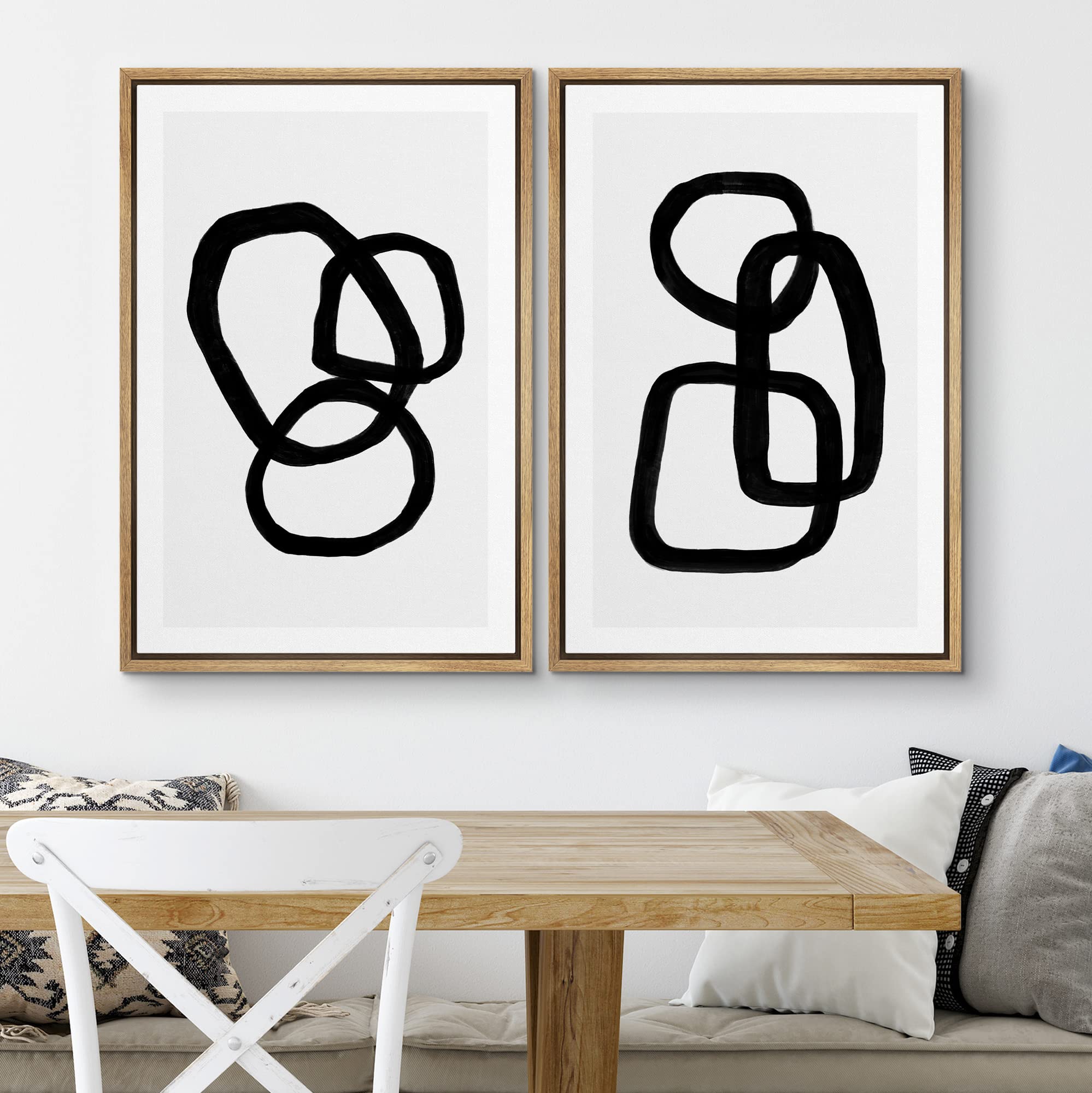 SIGNWIN Framed Canvas Print Wall Art Set Mid-Century Geometric Ring Collage Abstract Shapes Illustrations Modern Art Minimal Boho Relax/Calm for Living Room, Bedroom, Office - 16"x24"x2 Natural