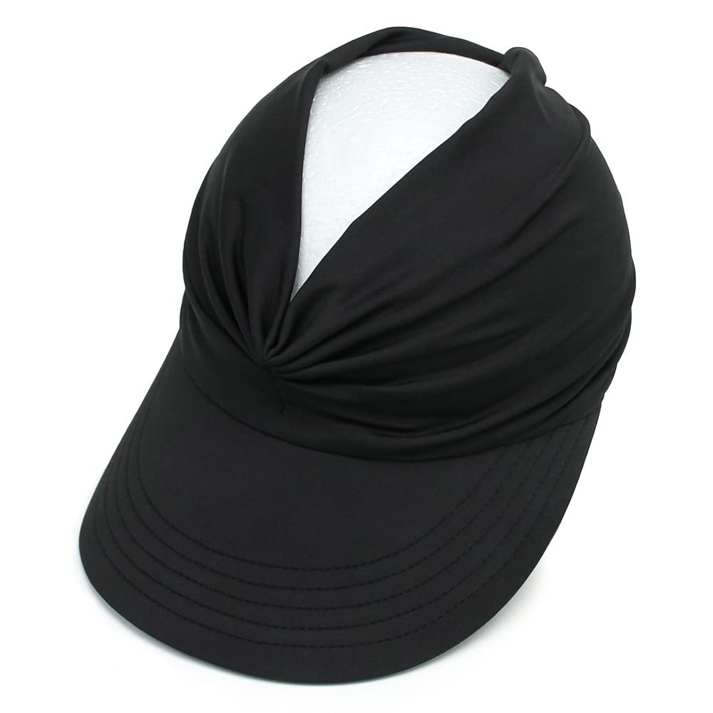 Women Visor Ponytail Sun Hat UPF 50+ UV Protection Wide Brim Beach Cap Summer Hat Outdoor(Black)