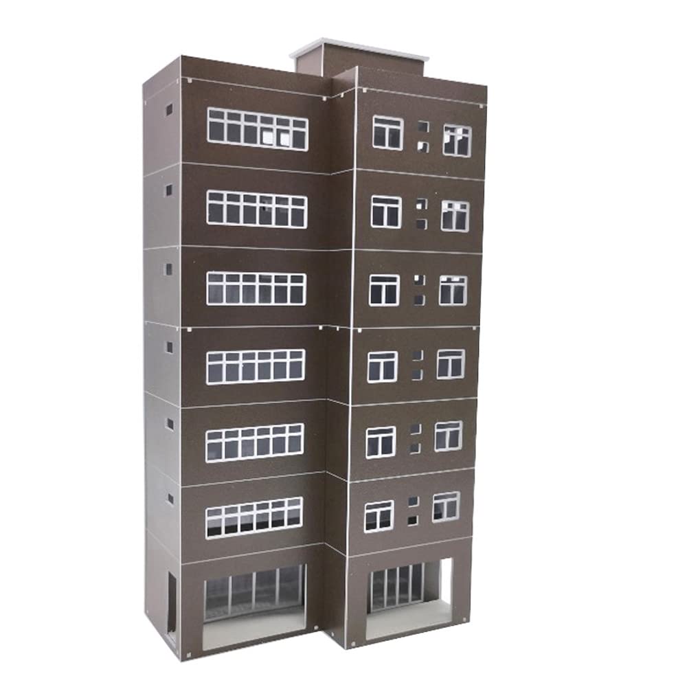 ATINGSHOKB HO Scale Building 1:87 DIY Train Railway Modern Tall Business Buildings Office House Assembled Architectural for Model Train Layout (Brown)