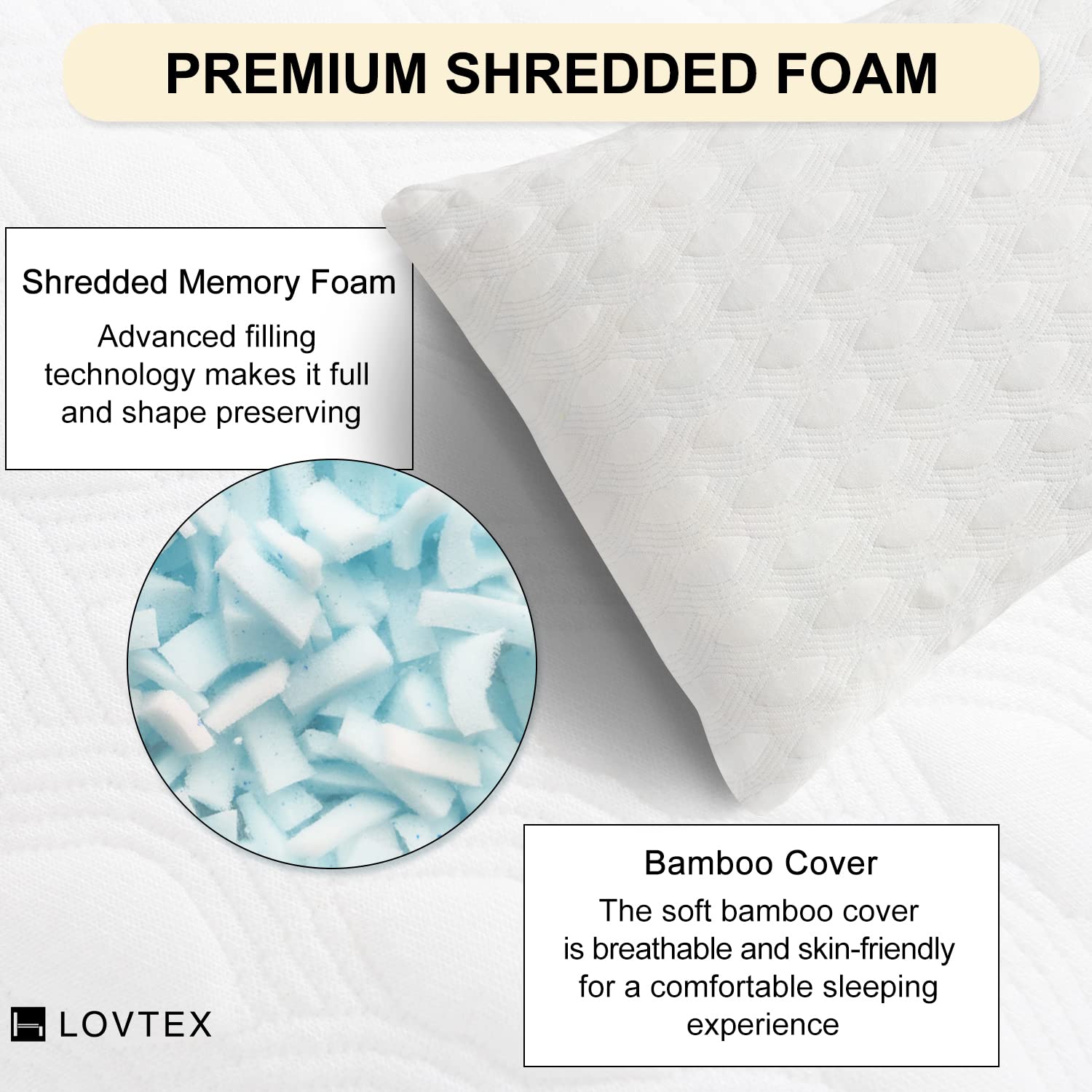 LOVTEX Full Body Pillow for Adults - Shredded Memory Foam Body Pillows for Sleeping, 20"x54" Long Body Pillow for Side and Back Sleepers (White)