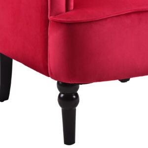 Accent Chair with Roll Arm, Upholstered Modern Reading Sofa Chair with Wood Legs and Wingback, Button Tufted Club Velvet Vanity Armchairs for Living Room, Bedroom, Lounge Room (Red)