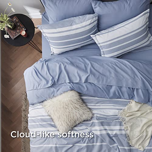 Bedsure Bed in a Bag Queen 7 Pieces - Blue Striped Comforter Set Queen All Season Bed Set, Bed Set Queen Size with 1 Comforter, 1 Flat Sheet, 1 Fitted Sheet, 2 Pillowcases & 2 Shams