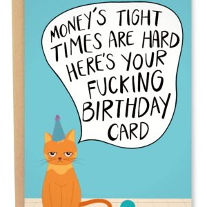 Sleazy Greetings Funny Birthday Card For Him Her | Rude Funny Cat Birthday Card For Men Women | Dirty Cat Bday Card For Wife Husband Boyfriend Girlfriend | Birthday Money's Tight Times Are Hard Card