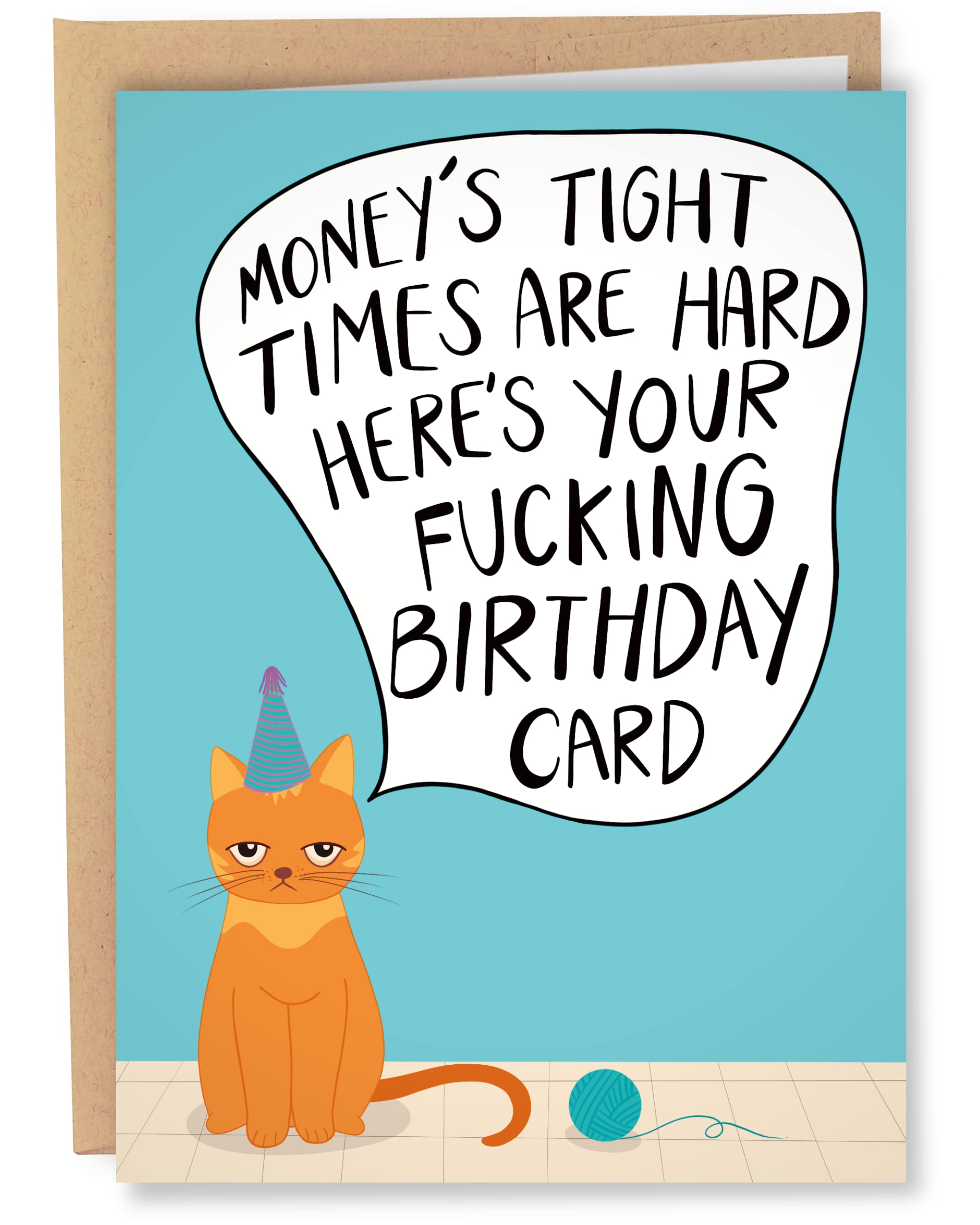 Sleazy Greetings Funny Birthday Card For Him Her | Rude Funny Cat Birthday Card For Men Women | Dirty Cat Bday Card For Wife Husband Boyfriend Girlfriend | Birthday Money's Tight Times Are Hard Card