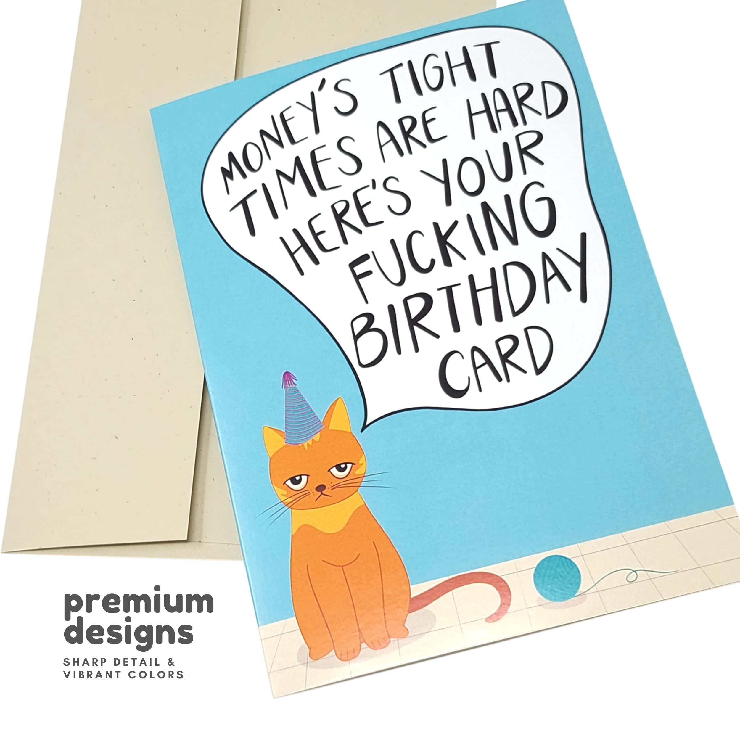 Sleazy Greetings Funny Birthday Card For Him Her | Rude Funny Cat Birthday Card For Men Women | Dirty Cat Bday Card For Wife Husband Boyfriend Girlfriend | Birthday Money's Tight Times Are Hard Card