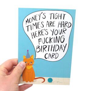 Sleazy Greetings Funny Birthday Card For Him Her | Rude Funny Cat Birthday Card For Men Women | Dirty Cat Bday Card For Wife Husband Boyfriend Girlfriend | Birthday Money's Tight Times Are Hard Card