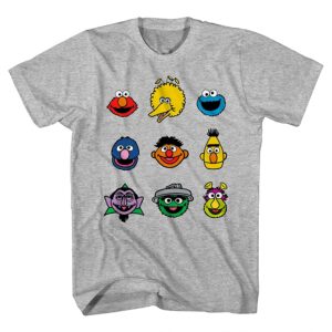 sesame street mens classic shirt elmo cookie monster big bird tee t-shirt (heather grey, x-large)