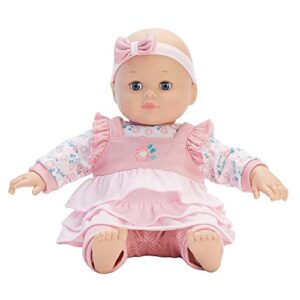 madame alexander 14-inch baby cuddles doll with bottle, pink floral, light skin tone