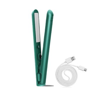 2 in 1 Hair Straightener and Curler, Mini Hair Curler USB Ceramics Cordless Heating Straightening Curling Flat Iron (Green)