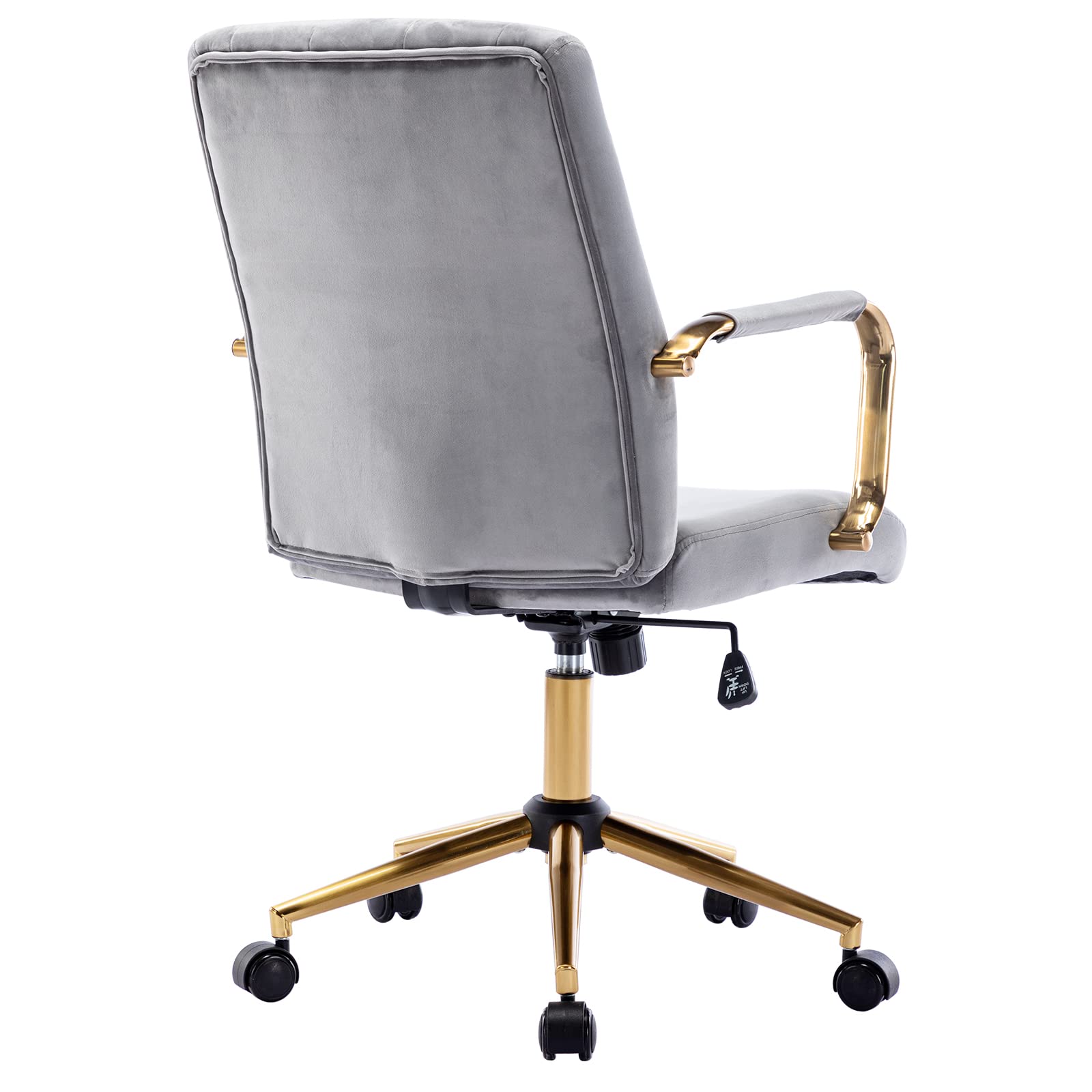 DUHOME Velvet Home Office Desk Chairs, Modern Gold Task Chair with Wheels for Office, Swivel Adjustable Computer Chair with Armrest and Gold Base Grey