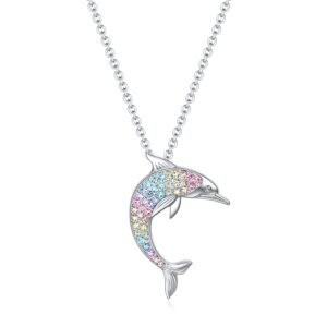 luomart Rainbow Animal Dolphin Necklace Gifts for Girls,Dolphins Pendant Jewelry for Women Teen Girls (Rainbow Dolphin)