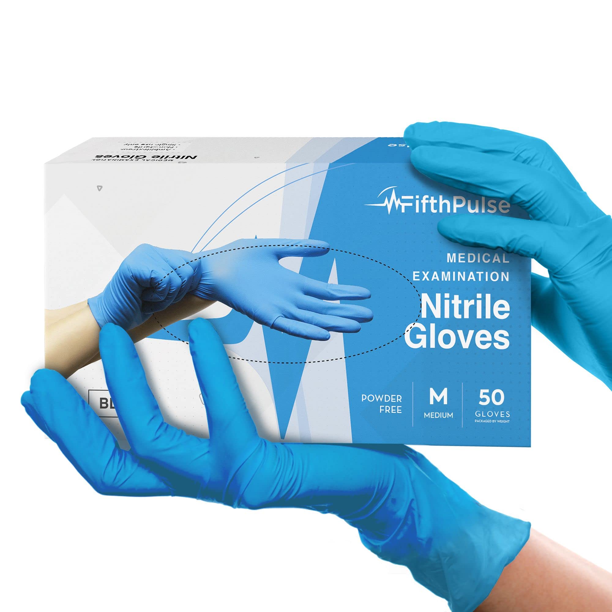 Blue Gloves Disposable Latex Free Medium, 50 Count - Medical and Dental Grade Surgical Gloves - Powder Free Nitrile Gloves Medium - 3 Mil Thickness