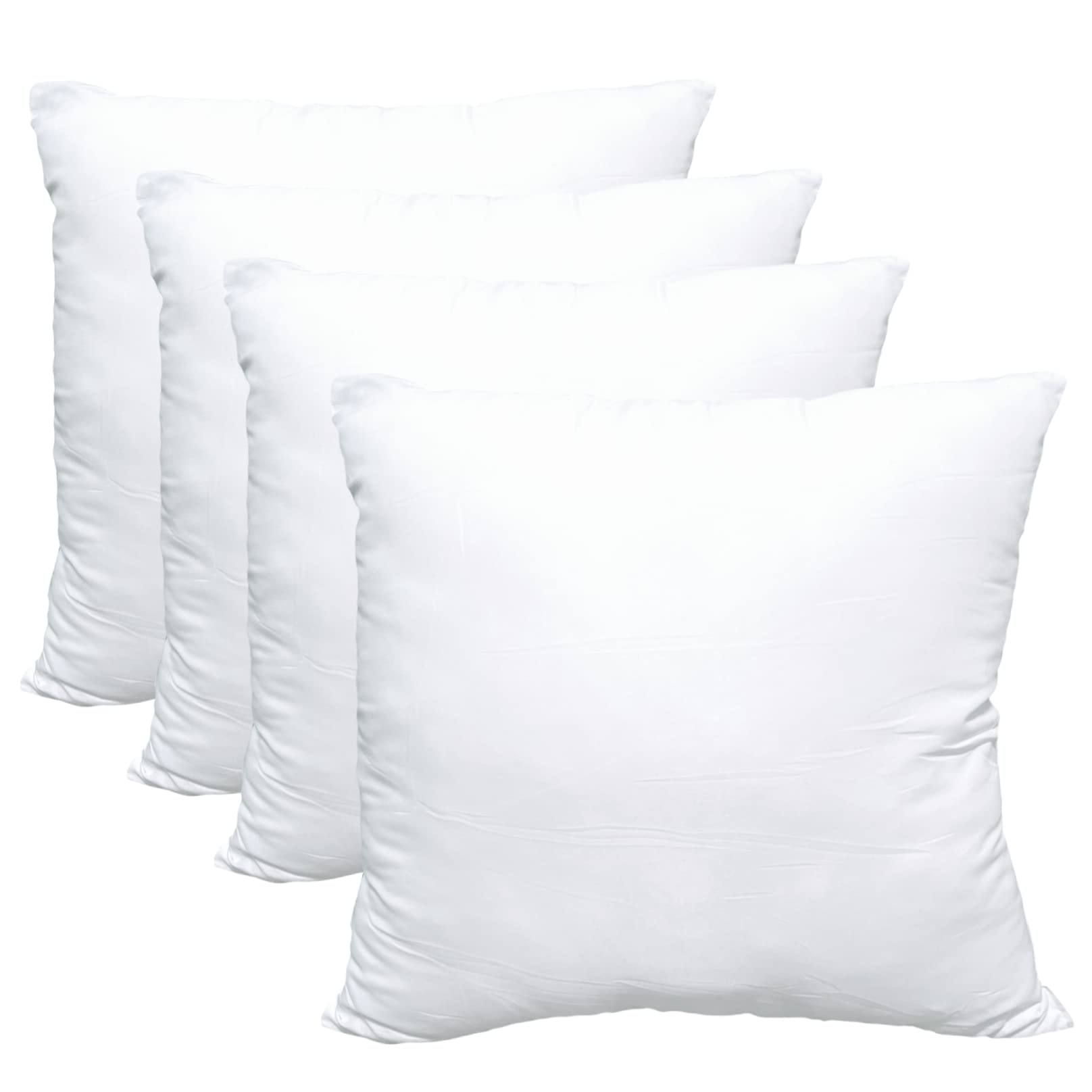 Obruosci Luxury Pillow Inserts, Pack of 4, 18 x 18 inches Hypoallergenic Ultra Soft White Polyester Microfiber Durable Couch Cushion Fillers