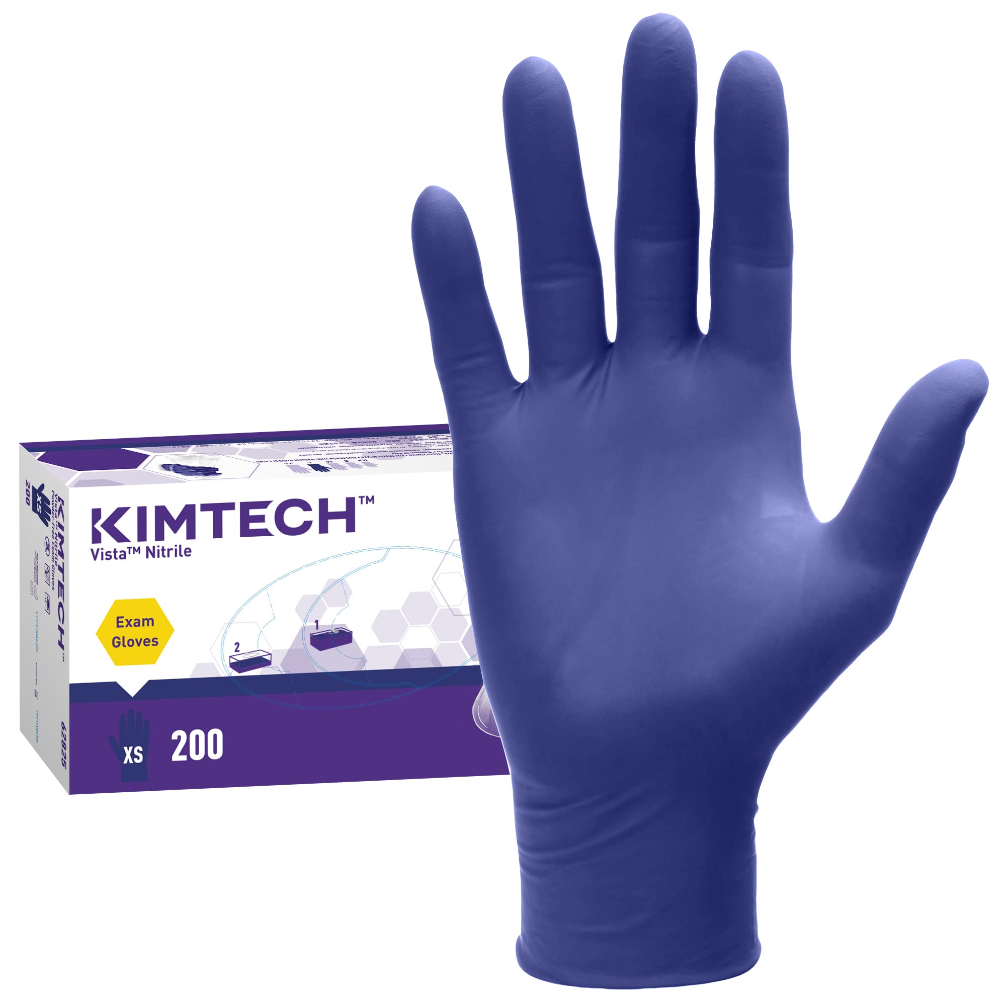 KIMTECH™ Vista™ Nitrile Exam Gloves (62825) 4.3 Mil, Ambidextrous, 9.5”, XS, 200 Nitrile Gloves/Box, Blue