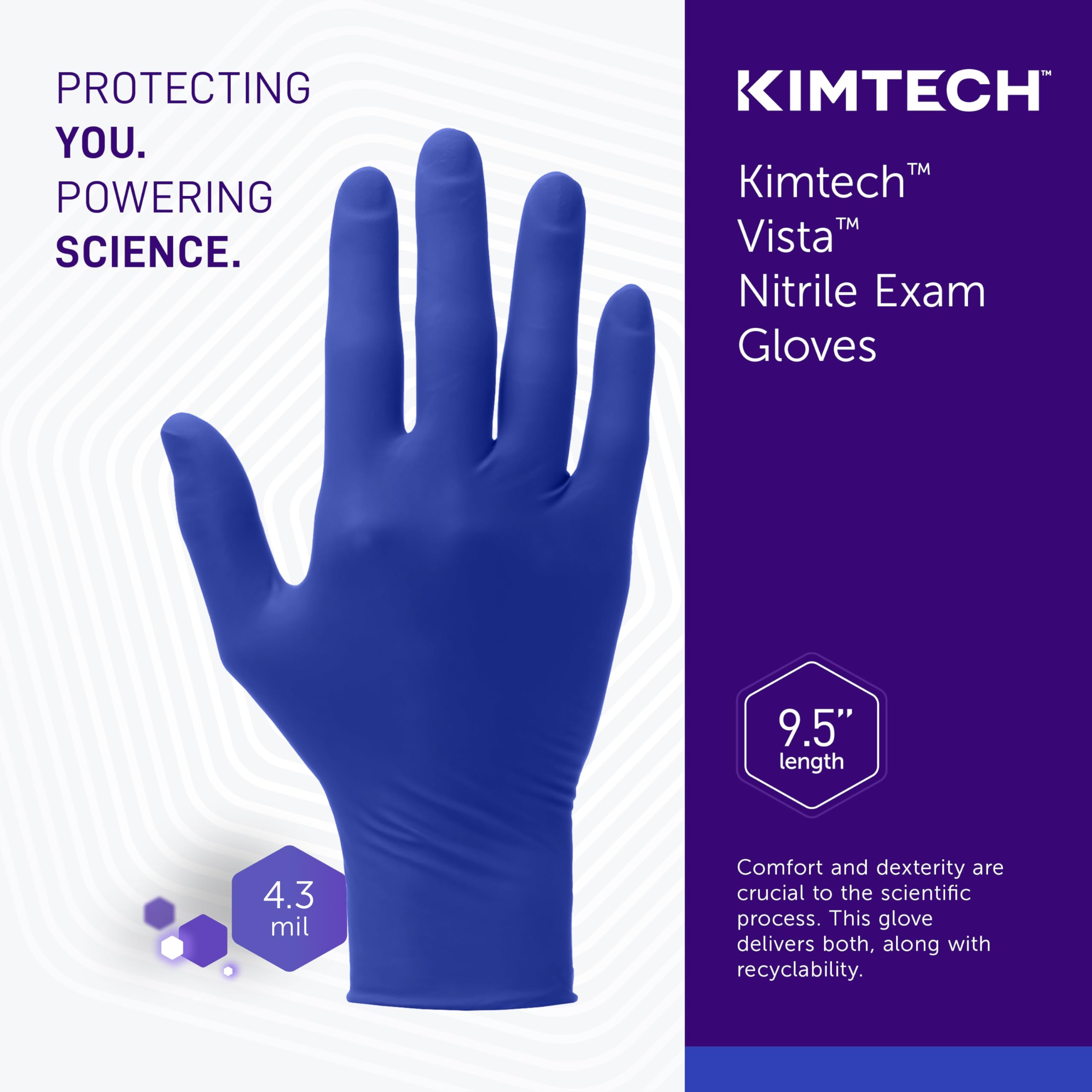 KIMTECH™ Vista™ Nitrile Exam Gloves (62825) 4.3 Mil, Ambidextrous, 9.5”, XS, 200 Nitrile Gloves/Box, Blue