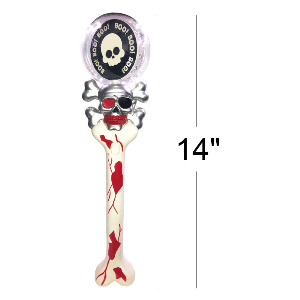 ArtCreativity Light Up Spinning Skull Wand, 14 Inch LED Spin Toy for Kids, Batteries Included, Great Halloween Toy for kids Gift Idea for Boys and Girls, Pirate Birthday Party Favor, Carnival Prize