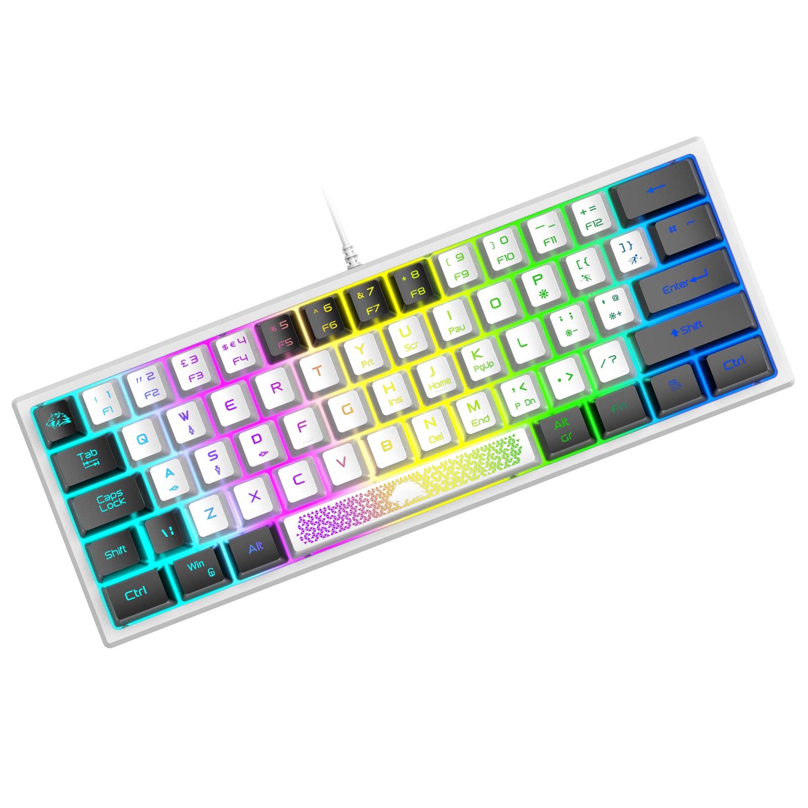 ZIYOU LANG K61 60% Wired Gaming Keyboard RGB Backlit Membrane Keyboard Mechanical Feel Ultra-Compact Mini Waterproof Keyboard for PC Computer Gamer (White Black)