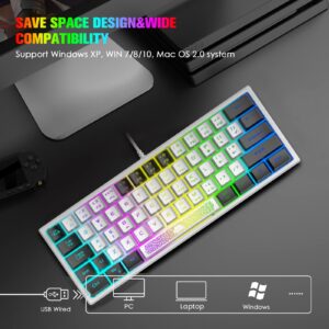 ZIYOU LANG K61 60% Wired Gaming Keyboard RGB Backlit Membrane Keyboard Mechanical Feel Ultra-Compact Mini Waterproof Keyboard for PC Computer Gamer (White Black)