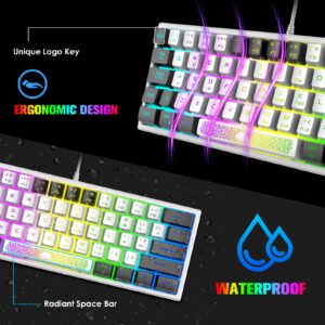 ZIYOU LANG K61 60% Wired Gaming Keyboard RGB Backlit Membrane Keyboard Mechanical Feel Ultra-Compact Mini Waterproof Keyboard for PC Computer Gamer (White Black)