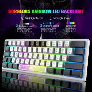 ZIYOU LANG K61 60% Wired Gaming Keyboard RGB Backlit Membrane Keyboard Mechanical Feel Ultra-Compact Mini Waterproof Keyboard for PC Computer Gamer (White Black)